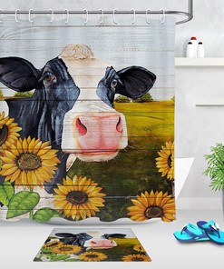 Sunflowers and Cow Watercolor Shower Curtain - Bathroom Decoration