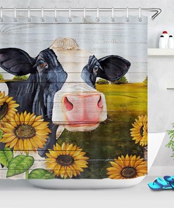 Sunflowers and Cow Watercolor Shower Curtain - Bathroom Decoration