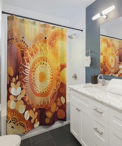Sunlit Boho Shower Curtain - Bohemian Geometric Design on Fabric for Modern Bathroom Decor