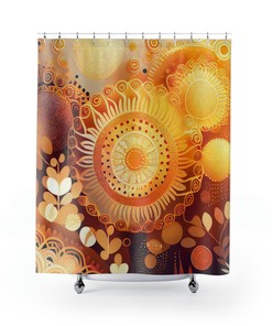 Sunlit Boho Shower Curtain - Bohemian Geometric Design on Fabric for Modern Bathroom Decor