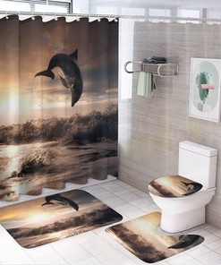 Sunset Dolphin Shower Curtain for Bathroom, Home Decor