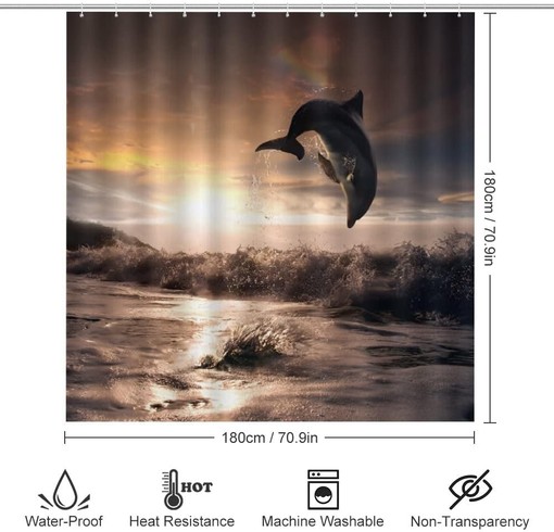 Sunset Dolphin Shower Curtain for Bathroom, Home Decor