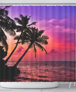 Sunset View Shower Curtain - Tropical Bathroom Decor - Hawaii Beach Bath Curtain - Home Gift