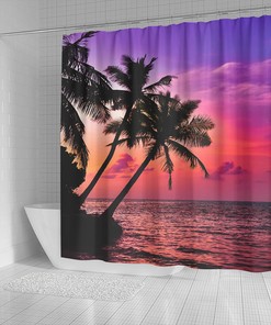 Sunset View Shower Curtain - Tropical Bathroom Decor - Hawaii Beach Bath Curtain - Home Gift