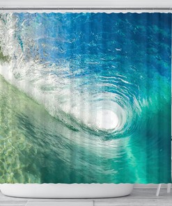 Surfer Tube Ocean Wave Shower Curtain - Home Decoration Artwork for Bathroom