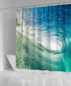 Surfer Tube Ocean Wave Shower Curtain - Home Decoration Artwork for Bathroom