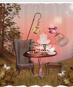 Surreal Birthday Alice in Wonderland Shower Curtain for Whimsical Bathroom Decor 
