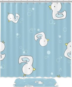 Swimming White Ducks Shower Curtain - Waterproof Bath Curtain