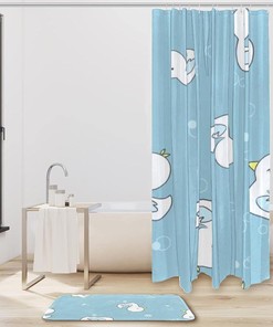 Swimming White Ducks Shower Curtain - Waterproof Bath Curtain