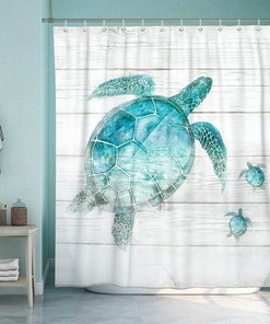 Teal Sea Turtle Shower Curtain for Bathroom Decor