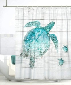 Teal Sea Turtle Shower Curtain for Bathroom Decor