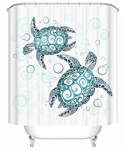 Teal Shower Curtain with Coral Marine Sealife and Nautical Beach Theme featuring Sea Turtles