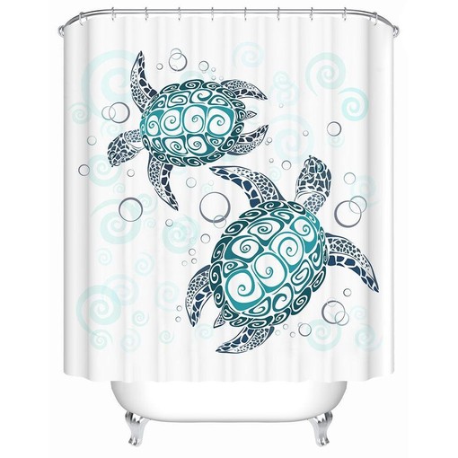 Teal Shower Curtain with Coral Marine Sealife and Nautical Beach Theme featuring Sea Turtles