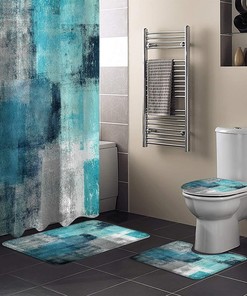 Teal Turquoise and Grey Abstract Shower Curtain - Modern Bathroom Decor