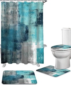 Teal Turquoise and Grey Abstract Shower Curtain - Modern Bathroom Decor