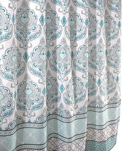 Teal and White Floral Damask Geometric Border Shower Curtain for a Chic Look