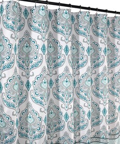 Teal and White Floral Damask Geometric Border Shower Curtain for a Chic Look