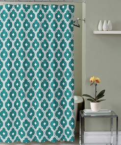 Teal and White Geometric Shower Curtain for a Minimalistic Touch