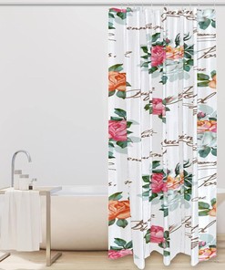 Text Shower Curtain with Spring Colored Roses for Bathroom Decor