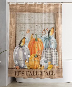 Thanksgiving Pumpkin Bird Shower Curtain - Waterproof Fabric with Retro Wood Board Privacy for Bathtub Decor