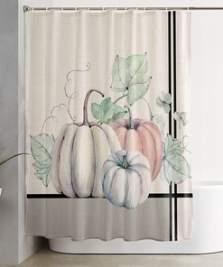 Thanksgiving Pumpkin Maple Leaf Retro Linen Shower Curtain - Ideal for Botanical Black Stripe Bathroom Decor