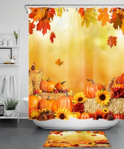 Thanksgiving Sunflower Pumpkin Shower Curtain for Bathroom Decor