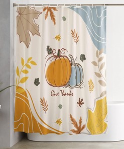 Thanksgiving Watercolor Pumpkin Maple Leaf Shower Curtain - Abstract Art Water Proof Fabric with Privacy