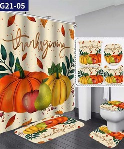 Thanksgiving Waterproof Pumpkin Shower Curtain - Hook Pad for Easy Installation