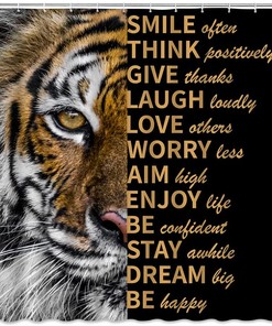 Tiger Shower Curtain - Inspirational Quotes Tropical Wildlife Motivational Words Bathroom Decor