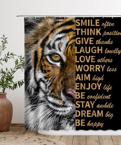 Tiger Shower Curtain - Inspirational Quotes Tropical Wildlife Motivational Words Bathroom Decor