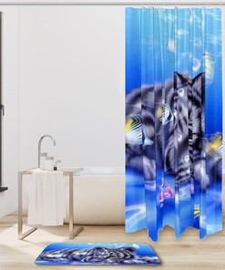 Tiger and Fishes Waterproof Shower Curtain - Bathroom Decor