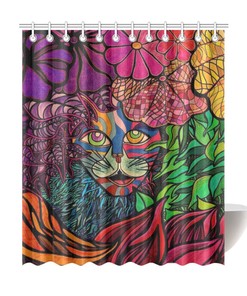 Tiger in Tropical Jungle Waterproof Shower Curtain - Feline Bathroom Decor