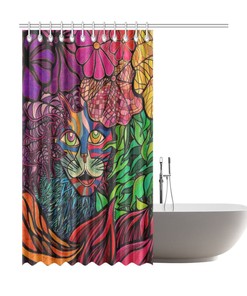 Tiger in Tropical Jungle Waterproof Shower Curtain - Feline Bathroom Decor