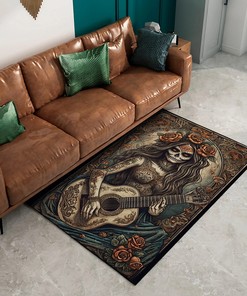 Traditional Chicano Tattoo Design Area Rug, Customizable Living Room Decoration