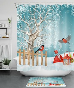 Tree Cardinal Christmas Gifts Snowflake Bathroom Curtain Fabric
