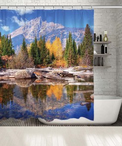 Trees Mountain Shower Curtain - Multiple Sized Waterproof Bathroom Decor