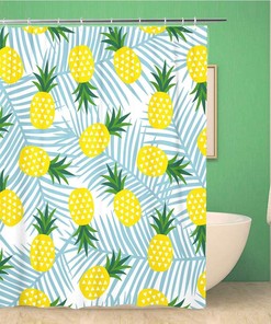 Trendy Yellow Pineapple with Triangles Geometric Fruit Summer Tropical Hawaii Sweet Shower Curtain for Bathroom Decor