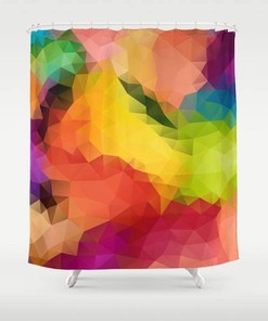 Triangles and Mosaic Pattern Orange Polygon Shower Curtain for Bathroom Decor