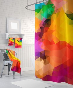 Triangles and Mosaic Pattern Orange Polygon Shower Curtain for Bathroom Decor