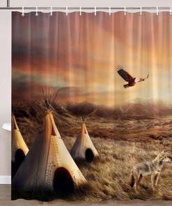 Tribal Sunset Shower Curtain with Natural Landscape - Southwest Bathroom Decor 