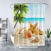 Tropical Beach Shower Curtain - Starfish Palm Leaves Seashell Ocean Scene Summer Bathroom Decor
