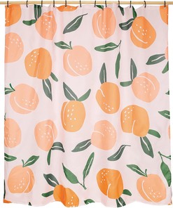 Tropical Citrus Orange Shower Curtain with Green Botanical Floral Pattern for Fresh Bathroom Decor 