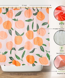 Tropical Citrus Orange Shower Curtain with Green Botanical Floral Pattern for Fresh Bathroom Decor