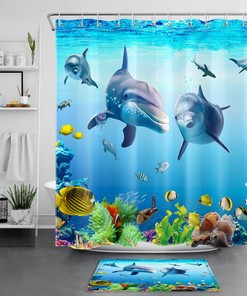 Tropical Fish and Dolphin Shower Curtain for Ocean Bathroom Accessories