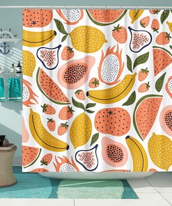 Tropical Fruit Shower Curtain with Kids' Designs for Playful Bathroom Decor