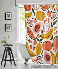 Tropical Fruit Shower Curtain with Kids' Designs for Playful Bathroom Decor