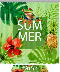 Tropical Green Frog Waterproof Shower Curtain for Bathroom Decor
