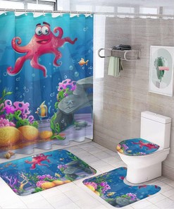 Tropical Hawaiian Octopus Shower Curtain for Bathroom, Bathroom Decor