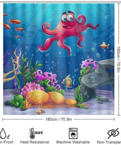 Tropical Hawaiian Octopus Shower Curtain for Bathroom, Bathroom Decor