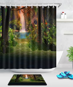 Tropical Jungle Flowers and Grass Waterfall Shower Curtain for a Lush Bath Decor